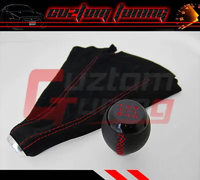 For Honda Civic Si Coupe 5 Speed Blk Leather Shift Knob+suede Boot Red Stitch • $27.95