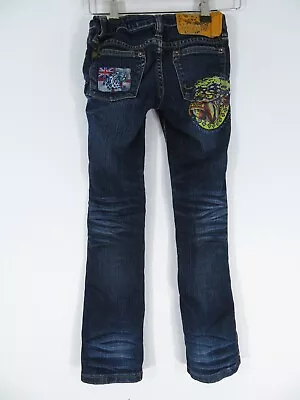 CHRISTIAN AUDIGIER ED HARDY - Vintage Jeans - Blue - Embroidered Painted - Age 7 • £14.99
