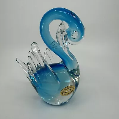 Vintage Artas Murano Italy Hand Blown Blue Art Glass Swan W/ Original Sticker • $24.99