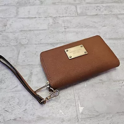 Michael Kors Wristlet Wallet Brown Saffiano Leather Multifunction Phone Case • $29.98