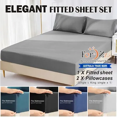 $18.91 • Buy ForZzz 2200TC Soft Fitted Sheet Set Super King Single Double Queen Bed (No Flat)