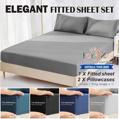 ForZzz 2200TC Soft Fitted Sheet Set Super King Single Double Queen Bed (No Flat) • $17.91