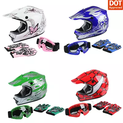 DOT Youth Kids Motocross Offroad Street Dirt Bike Helmet Goggles Gloves ATV UTV • $42.99