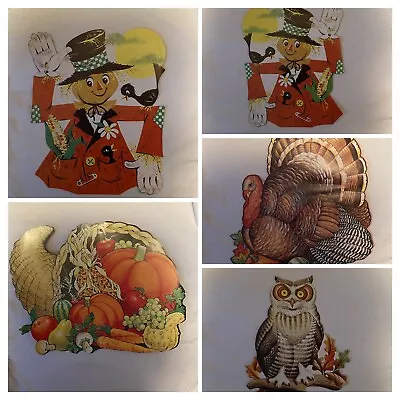 Vintage Thanksgiving Die Cut Wall Hangings - Owl/Scarecrows/Cornucopia/Turkey • $16.55