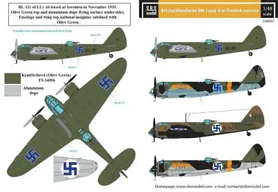 £8.89 • Buy S.B.S Models,1:48,D48007,DECAL SET Bristol Blenheim Mk.I-II. In Finnish Ser.WWII