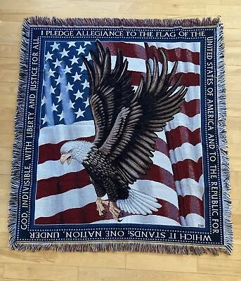 Mohawk Blanket Patriotic Americana Eagle Flag Pledge Of Allegiance 96x108 • $41.99