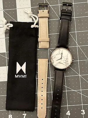 Mvmt Watch With 38mm White Crescent Marble & Two Sets Black White Leather Bands • $70