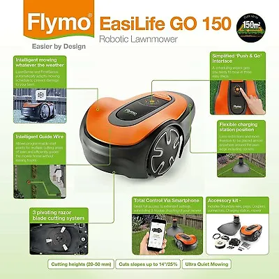 Robotic Robo Electric Lawn Mower EasiLife 150m2. Premium Quality - Flymo • £739.49