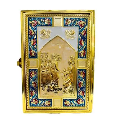 19x13x2.5CM Gospel Bible Book Metal Cover Gold Planting Κάλυμμα Ιερού Ευαγγελίου • $137.99