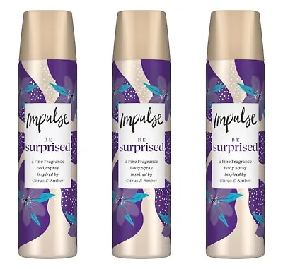 Impulse Body Fragrance Spray 75ml Deodorant Be Surprised Pack Of 3 Or 6 • £10.99