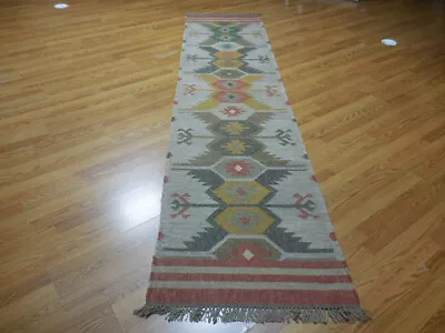 MODERND  ANATOLIA FLATWAVE KILIM GEOMATRIC DESIGND 2.6x10.2 RUG • $24.25