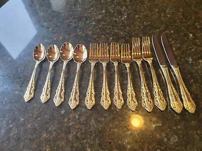 Wallace ANTIQUE BAROQUE Gold Electroplate Stainless Flatware  Set Of 12 NEW!!!!! • $30.08