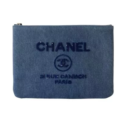 CHANEL CC Deauville Sequin Clutch Bag Indigo Blue 240415T • $1392.85