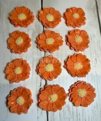 25 Orange Daisy Edible Fondant Sugar Cake Wedding Baby  Cupcakes Toppers • £6.50