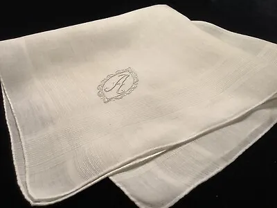 L1354++Vintage Linen Madeira Monogram “A” Gentlemen’s Men’s Pocket Handkerchief • $18.95