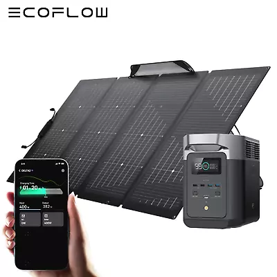 ECOFLOW DELTA 2 LiFePO4 Power Station 2400W Max With 220W Portable Solar Panel • £1078.40