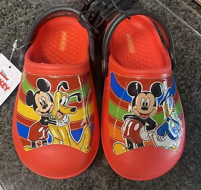 Disney Mickey Mouse Donald Duck Pluto Children's Clogs Crocs Size 9-10 • $14.99