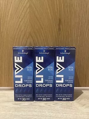 3 X Schwarzkopf LIVE Colour Drops Semi-Permanent Hair Dye Crystal Blue • £15.95