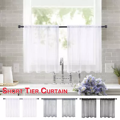 Short Sheer Curtains Kitchen Cafe Small Net Voile Window Drapes Weave Tier Tulle • £5.69