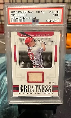 Mike Trout 2018 Panini National Treasures Greatness Bat Relic #'d /99 - PSA 9 • $89.99