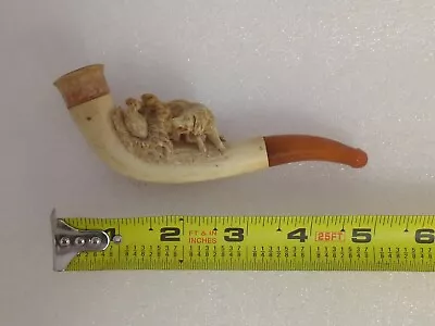 Antique Meerschaum Carved Cheroot Pipe Dog Grouse Amber Stem Smoked • $155