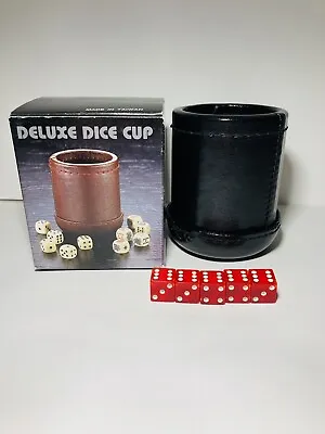 Vintage Leather Dice Cup Ribbed Stitched Bar Cup 1/2” Red Bakelite Dice • $58
