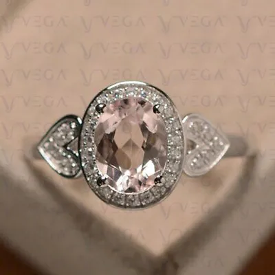 2.65ct Oval Peach Natural Morganite Gemstones Diamond Ring Real 14K White Gold • $499