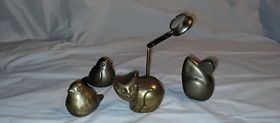 Vintage Lot Of 5 Extremely Cute Brass Figurines. Cat Birds Mouse Magnifying Glas • $49