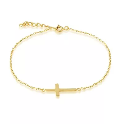 Sterling Silver Small Sideways Cross Bracelet - Gold Plated • $35