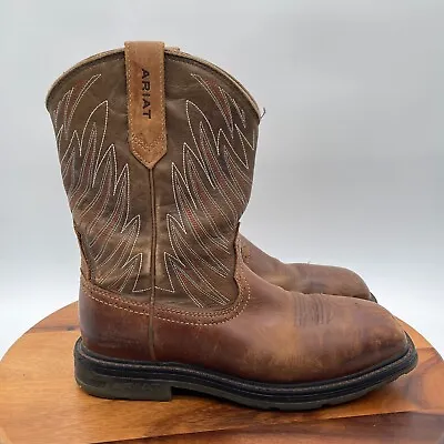 Ariat Maverick Boots Mens 8.5 Brown Leather Square Toe Safety Western Cowboy • $78.99