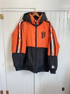 Vintage Starter Jacket 90s San Francisco Giants Orange Black Puffer Mens Large • $68