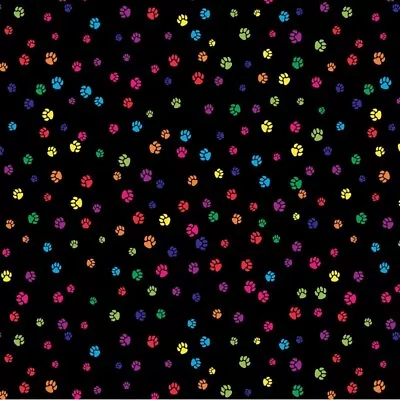 100% Cotton Digital Fabric Rainbow Doggy Paw Prints 140cm Wide • £6.50