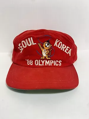 Vintage 1988 Seoul Korea Olympics Snapback Hat Adult Medium Red Tiger Mens • $49.95