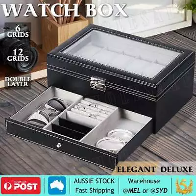 6/12 Grids Leather Watch Jewelry Display Storage Holder Case Box Organizer Gift • $15.99