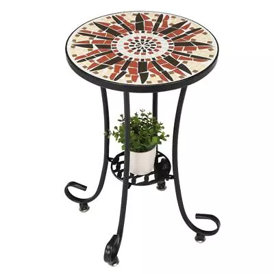 VINGLI Mosaic Accent Table 14  Round Side End Table Plant Stand(Brown Flower) • $49.99