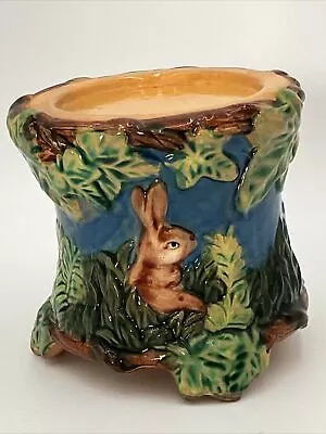 RARE Majolica Candle Holder Jardiniere Rabbits - MINT • $54