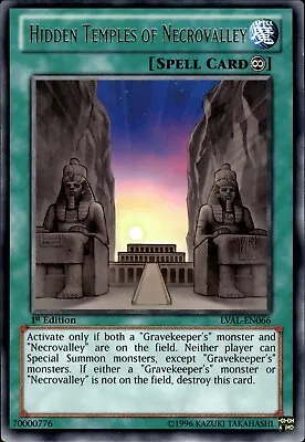 Hidden Temples Of Necrovalley - Rare 1st Edition LVAL-EN066 - NM - YuGiOh • £1.65