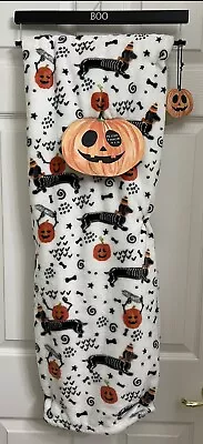 Halloween Skeleton Dachshunds And Pumpkins Plush Throw Blanket. NWT. • $34