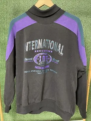 VINTAGE IOU Sweatshirt Sz L  Turtleneck Fleece Sweater  Street Wear 90s • $29.99