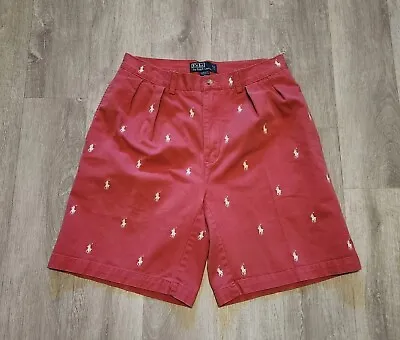 Vintage Polo Ralph Lauren Shorts Men's 31 Tyler Pink All Over Pony Print Pleated • $24.95