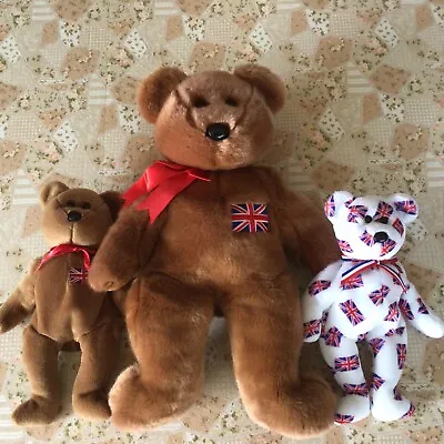 £5 • Buy TY BEANIE BABY AND BEANIE BUDDY TRIO - Jack & Britannia Bear X2 - Ex Condition