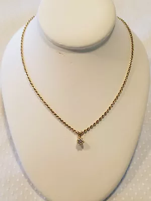 Vintage 14K Yellow Gold .23 TCW Diamond Pendant With 18 1/2 Inch Rope Chain • $525