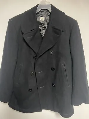 VINTAGE Navy Jacket Mens 40 Regular Color: Black Pea Coat Wool Naval • $75