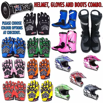 Peewee Kids Mx Dirt Bike Motocross Helmet Gloves And Boots Kit Orange • $349