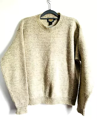 Vintage Cabela Men L Reg Wool Blend Crew Neck Sweater Long Sleeve Oatmeal USA • $24.97