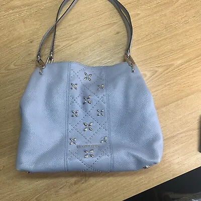 Michael Kors Handbag Gray Silver Studded Purse Medium Beige Inside Pockets • $44.99