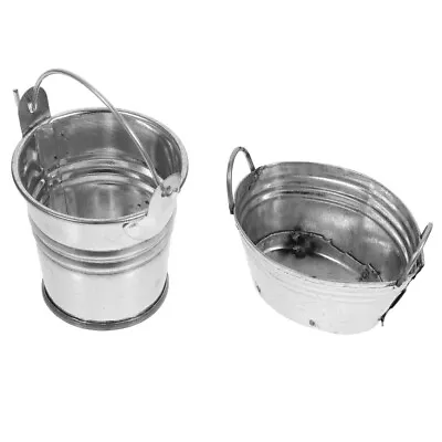 2X Mini Metal Buckets With Handles Dollhouse Miniature Iron Water Buckets Pails • $8.73