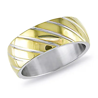 Yellow Plated Stainless Steel Diagonal Line Design Band Size 8 • $254.15