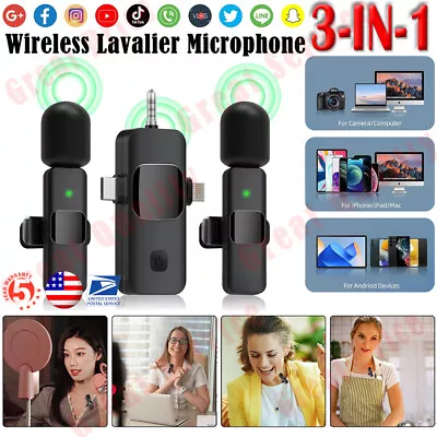 For Android/iphone 3 In 1 Wireless Lavalier Microphone Audio Video Recording Mic • $17.55