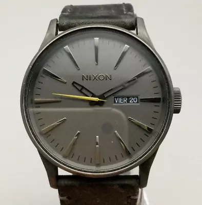 Nixon Sentry Watch Men 42mm Black Gray Date Leather Band New Battery • $71.99